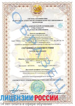 Образец сертификата соответствия Советская Гавань Сертификат ISO 14001